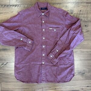 Polo Ralph Lauren Shirt Chambray Work Button Up Long Sleeve Red Denim Mens Large